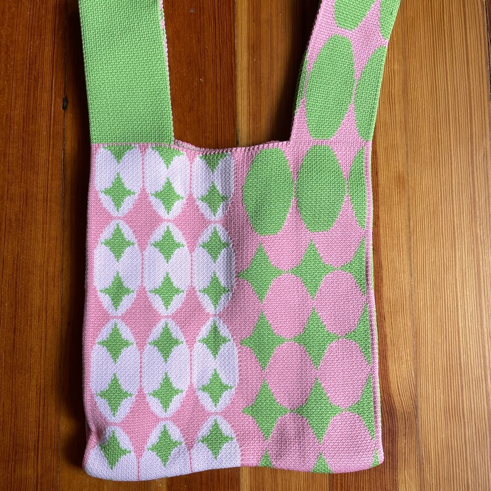 Pink and Green Knit Knot Wrist Bag